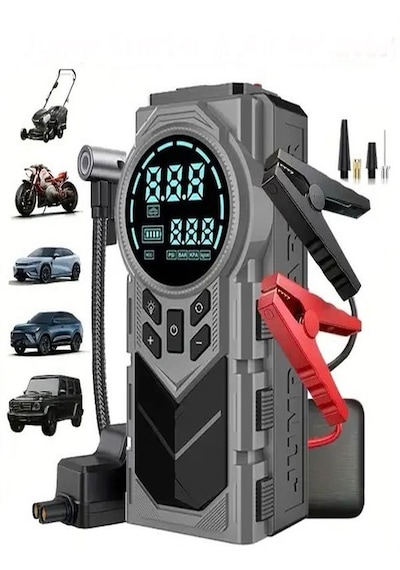 8000mah Dijital Ekranlı Araba Akü Takviye'li Kompresör Araç Lastik Şişirme Hava Pompası - 150psı Siyah