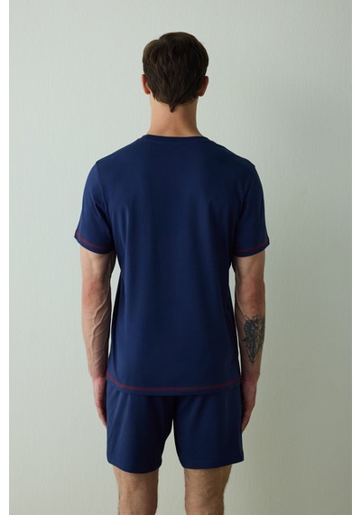 Penti İndigo Erkek Navy Star Bisiklet Yaka Pamuklu Şortlu Pijama Takımı Indigo