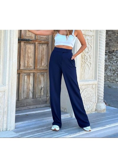 Polofit 3001 Kadın Cepli Cırtlı Kemerli Pileli Krep Palazzo Pantolon - Lacivert Lacivert Polofit 3001 Kadın Cepli Cırtlı Kemerli Pileli Krep Palazzo Pantolon - Lacivert Lacivert