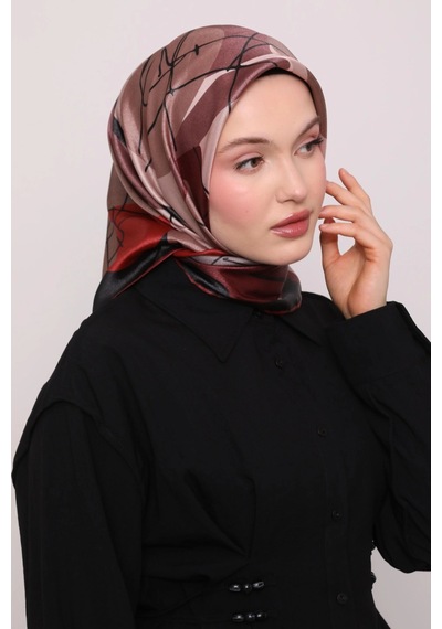 Levidor Kristal Eşarp Asimetrik Desen Siyah Bordo