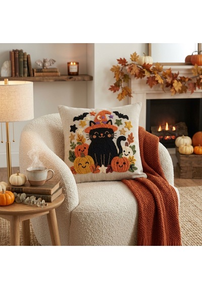 Punch Nakışı Halloween Temalı Kırlent Kılıfı 40x40 40 x 40