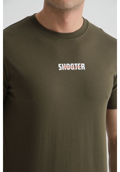 Shooter Sportwear Shooter Erkek T-shirt Minimal Baskılı Pamuklu Kumaş Standart Kalıp Haki