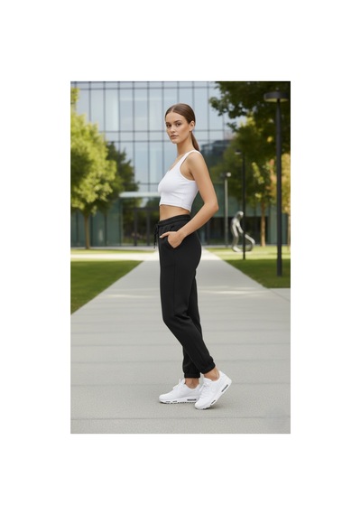 The Kadın 3 İplik Şardonlu %100 Pamuk Eşofman Altı - Yumuşak Dokulu Basic Jogger Siyah