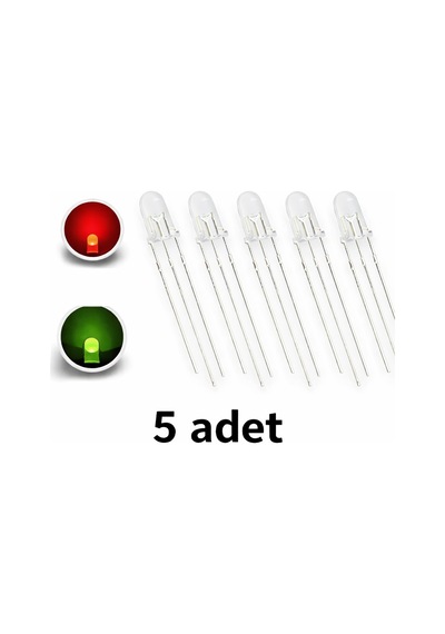 5 Adetled 5mm Kırmızı Yeşil Ortak Katot 2 Renk Led 5mm