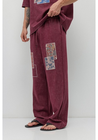 Oversize Baskılı Eşofman Takım Bordo