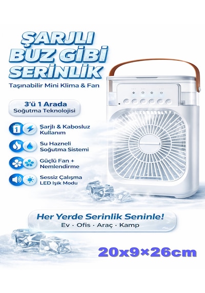 Bt-8 Şarjlı Mini Klima Buharlı Mini Hava Soğutucu Pervane Taşınabilir Vantilatör Portatif Fan Mobil Sulu Klima 3 Rüzgar Hızı