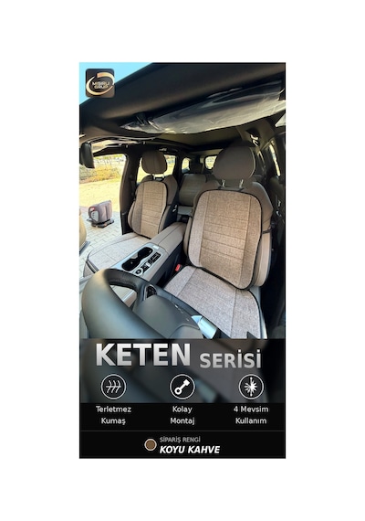 Fiat Egea Cross 2020-2026 Ön Ve Arka Koltuk Terletmez Dolgulu Keten Koltuk Minder / Kılıf Set Kahve