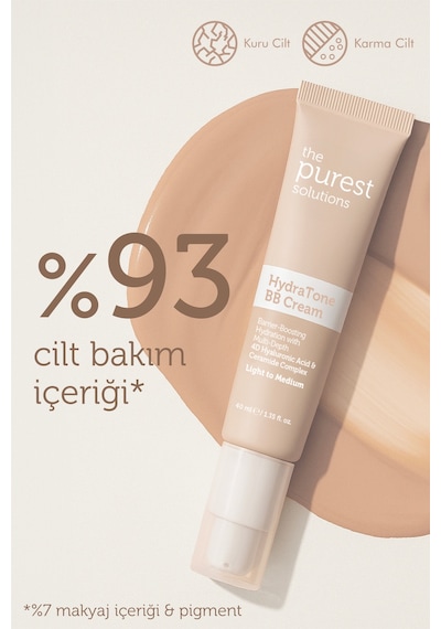 The Purest Solutions Kuru ve Karma Ciltler İçin Yoğun Nemlendirici BB Krem, SPF 50 + 40 ml – Açık / Orta Ton