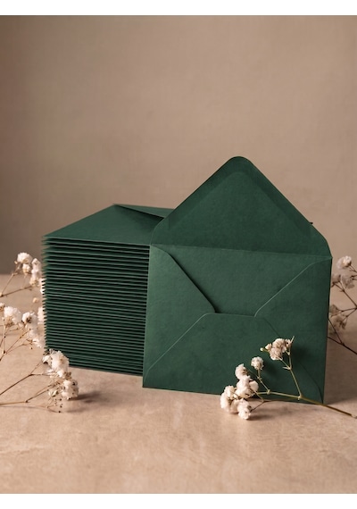 25 Adet 13x18 Cm Premium Kalite Davetiye Zarfı Yeşil