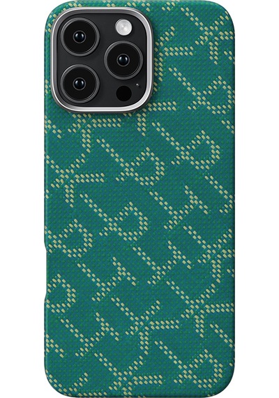 Apple Uyumlu iPhone 16 Pro Max Magsafe Özellikli Kılıf Aramid Fiber Pitaka Tactile Woven Monogram Serisi Yeşil