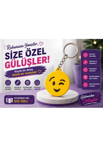 Emoji Anahtarlık , Göz Kırpan Emoji Şeklinde Araç Anahtarlık - Emoji Araba Anahtarlığı