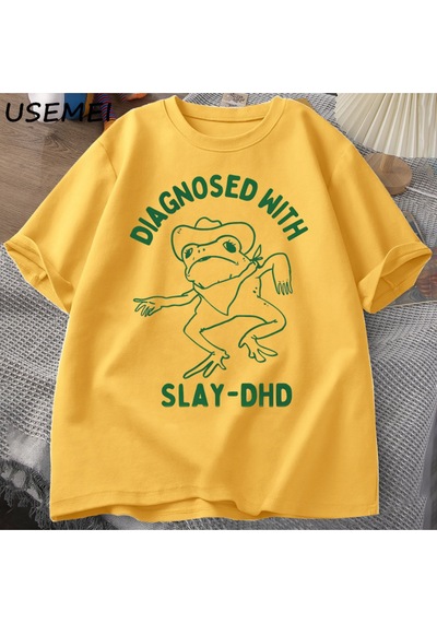 Flood Of Style Katlet-dhd İle Teşhis Kadın Erkek Pamuklu T-shirt Komik Seyahat Giyim Yaz Kurbağa Grafik Tshi Sarı