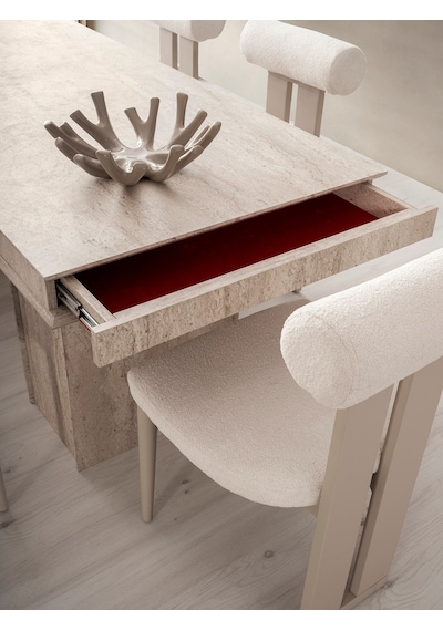 Traverten Mdf Masa +6 Sandalye Kum