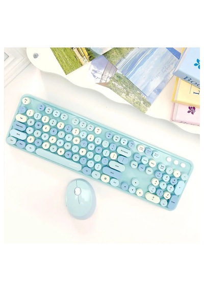 Mofıı Sweet Kablosuz Klavye Mouse Seti 2.4g Retro Yuvarlak Tuşlu 104 Tuş Sessiz Renkli Set Optik