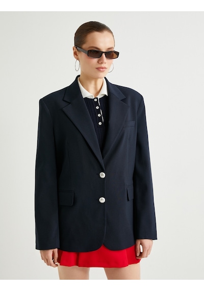 Koton Blazer Ceket Kapaklı Cepli Düğmeli Standart Kesim Lacivert 4sak50094pw Lacivert