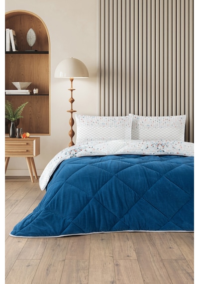 Evoria Battal Boy Lüx Wellsoft Yorgan Çift Taraflı - 2 Adet Yastık Kılıflı Yorgan Seti 215x235 Cm Mavi