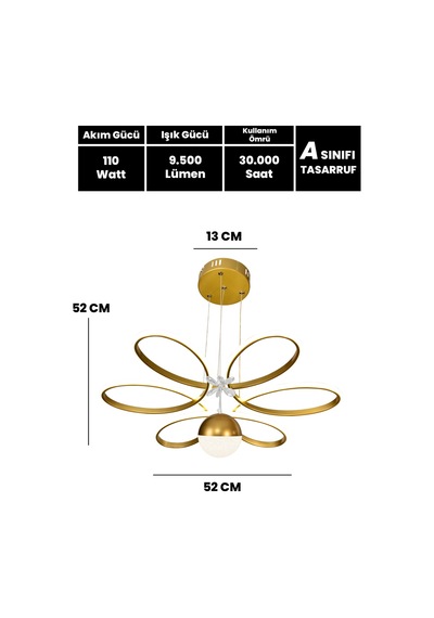 Papatya 3 Renk Kumandalı Toplu Kristalli Led Avize Gold Kasa Gold - 772342774 Gold - 772342774 Gold
