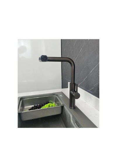 Rena Design Çok Modlu Siyah Mutfak Evye Bataryasi Spiralli Çek Birak Başlik Yağmurlama