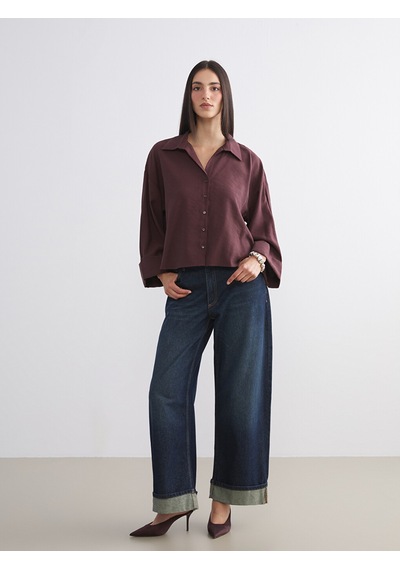 Lcw Vision Bordo Oversize Modal Karışımlı Kadın Gömlek