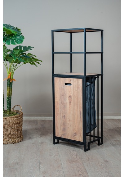 Kirli Sepetli Banyo Dolabı 3 Raflı Metal Düzenleyici Modern Çamaşır Sepetli Organizer Raf Siyah
