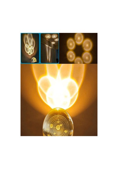 3d Led Işıklı Gezegen Kristal Cam Küre Gece Lambası Turuncu Turuncu