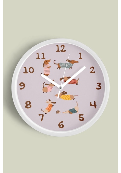 Sevimli Köpekler Modern Duvar Saati - Çocuk Odası Duvar Saati - 42cm - Önü Camlı Beyaz Kasa-jh1118 Beyaz