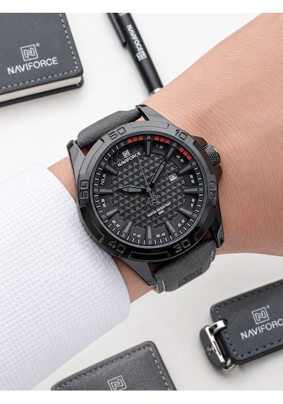 Naviforce Deri Kordon İtalyan Tasarım Bileklik Hediyeli 3 Atm Suya Dayanıklı Erkek Kol Saati N8023d1 Siyah