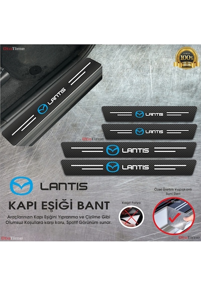 Mazda Lantis Logolu Karbon Kapı Eşiği Koruyucu Suni Deri 4'lü Set