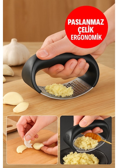 Paslanmaz Çelik Sarımsak Ezici Sarımsak Zencefil Ezeceği Sarımsak Öğütücü Rende Siyah Saplı Çelik Diğer