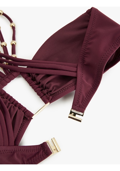 Koton Pencere Detaylı Çapraz Askılı Boncuklu Bikini Üstü Bordo 5sak10207mm Bordo