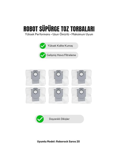 Roborock Saros 20 İle Uyumlu 6'lı Toz Torbası 19