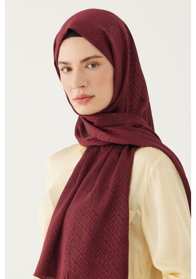 Mirsoy Scarf Halka Desen Parlak Jakar Şal - Bordo Bordo