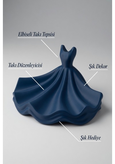 Dekoratif Elbise Tasarımlı Takı Organizer Kolye Yüzük Küpe Standı Makyaj Masası Aksesuar Düzenleyici Lacivert
