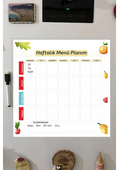 Menü Planlayıcı Haftalık Pvc Kaplı Yazılıp Silinebilir 30x30 Cm +
