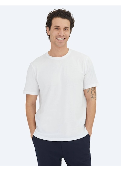 Kip Kırık Beyaz Düz Bisiklet Yaka %100 Pamuk T-shirt Kırık Beyaz
