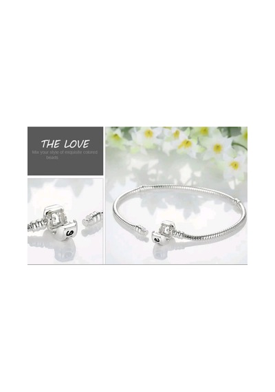 Lunarie Love Yazılı Klipsli Yılan Zincir Charm Bileklik Gümüş