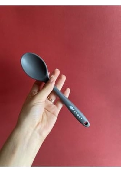 Silikon Kısa Derin Kaşık, 20 Cm, Isıya Dayanıklı, Gri, 2 Adet