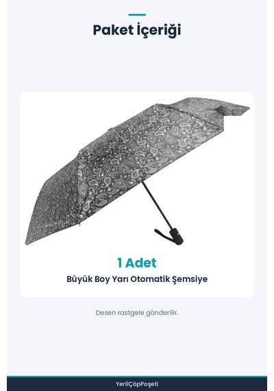 Büyük Boy Yarı Otomatik Şemsiye - Renkli Desenli - Siyah Sap Çok Renkli