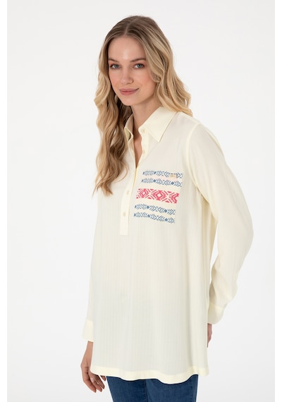 U.S. Polo Assn. Kadın Krem Uzun Kollu Tunik Gömlek 50306439-VR071