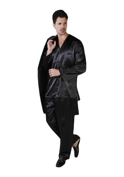 Ancelo 333 Saten Pijama Takım Ve Robdöşambr 3lü Damat Çeyiz Set Siyah