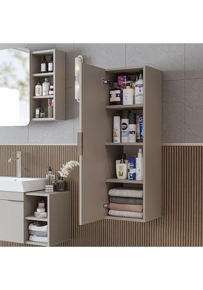 Likya Banyo Dolabı Mat Mdflam 114 Cm Banyo Boy Dolabı Kumtaşı