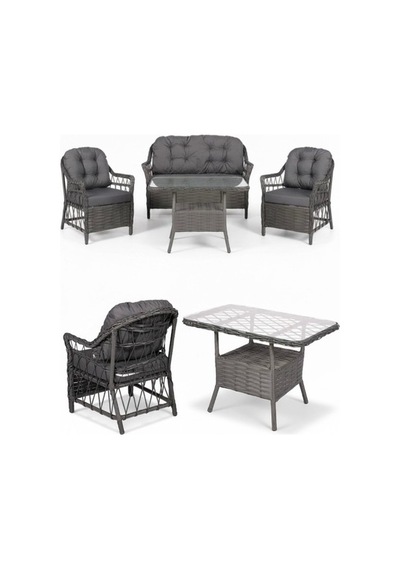 Dora Garden Home Inci 2+1+1 Rattan Bahçe Takımı Masalı Antrasit
