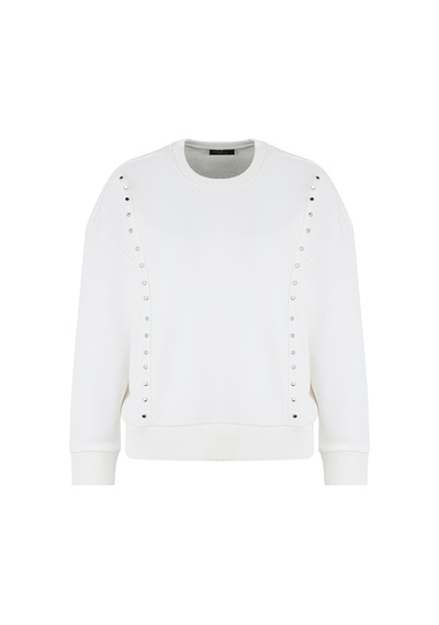 Fabrika Ekru Kadın Bisiklet Yaka Oversize Taşlı Sweatshirt F5wl-swt0038