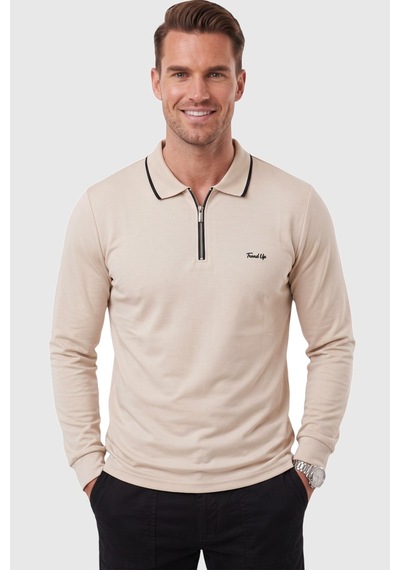 Deepsea Erkek Slim Fit Tüylenmeyen Fermuarlı Polo Yaka Bej Sweatshirt Yumuşak Dokulu Sweat 2708517 Deepsea Erkek Slim Fit Tüylenmeyen Fermuarlı Polo Yaka Bej Sweatshirt Yumuşak Dokulu Sweat 2708517