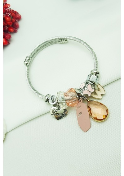 Lovely Kelebek Charmlı Çelik Bileklik Silver