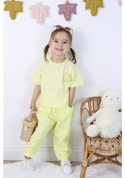 Harika Kids Kız Çocuk Keten Şortlu Nakışlı Şortlu İkili Takım 001