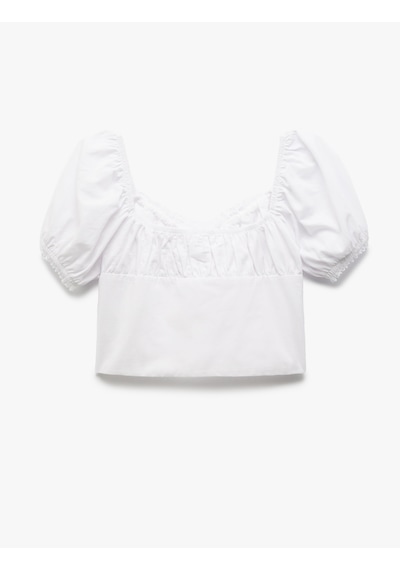 Koton Dar Kesim Dantel Detaylı Kalp Yaka Kısa Balon Kollu Crop Bluz Beyaz 5sal60037ıw Beyaz Koton Dar Kesim Dantel Detaylı Kalp Yaka Kısa Balon Kollu Crop Bluz Beyaz 5sal60037ıw Beyaz