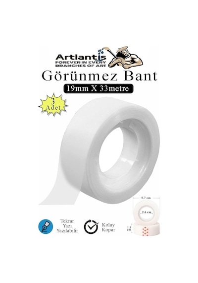 Tr 19x33 Metre 3 Adet Şeffaf Aydınger Yazılabilir Mat Bant Büro Bandı 1