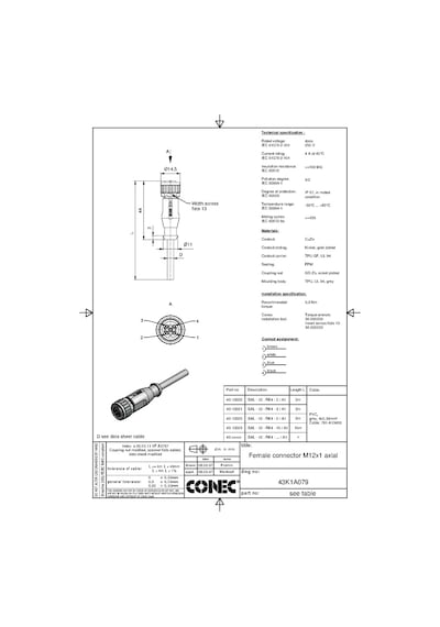 M12 4 Pin Dişi Düz 2 Metre Pvc Sensör Kablosu Conec 43-10020