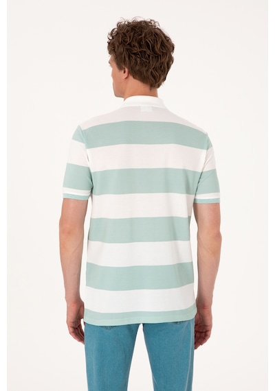 U.S. Polo Assn. Erkek Regular Fit Su Yeşili Polo Yaka Çizgili Tişört 50306827-VR048